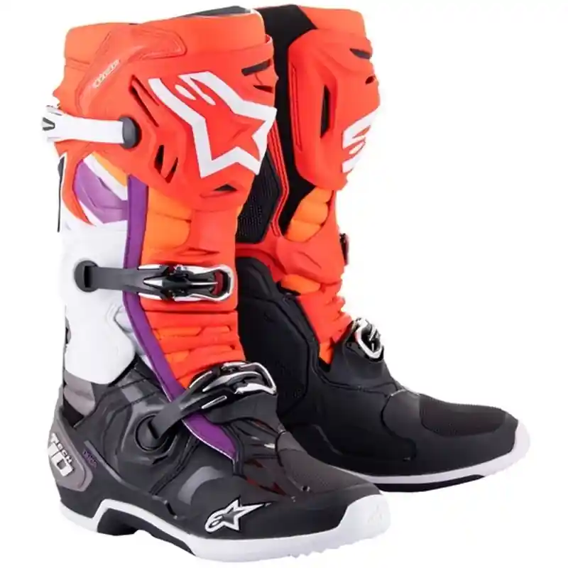 Alpinestars Tech 10 oranje-geel-paars-wit-zwarte motorlaarzen 40.5 Bestel Nu