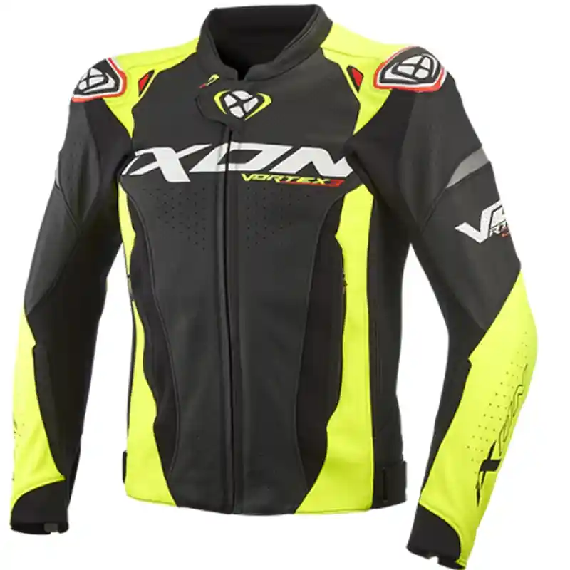 Leren motorjas IXON Vortex 3 zwart-fluo geel M-100 &euro; Exclusieve Aanbieding