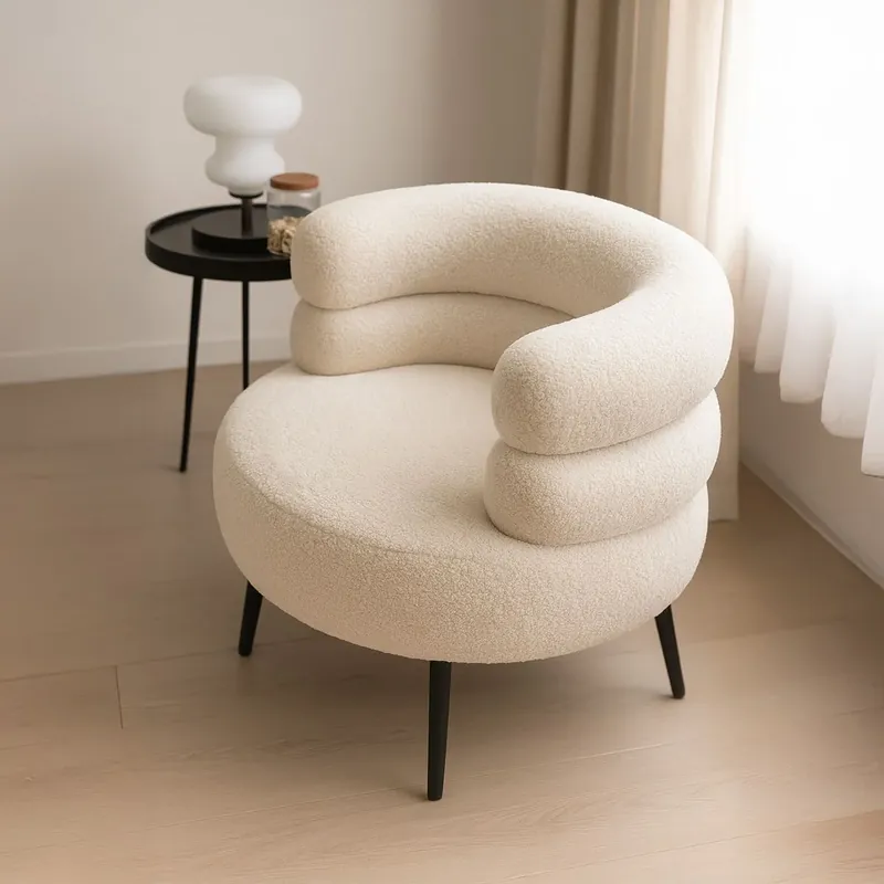 Bouclé fauteuil Divit PS16 comfortabele ronde lounge fauteuil DPL2 Snelle Levering