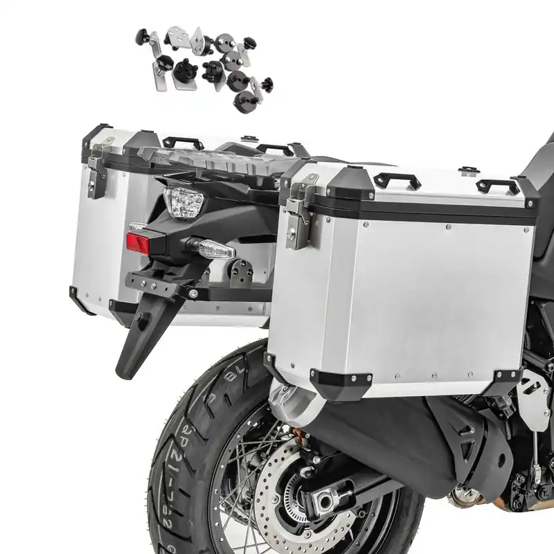 Must-Have Set Motor zijkoffers aluminium Bagtecs GX38 koffers 2x38 liter + adapter zilver