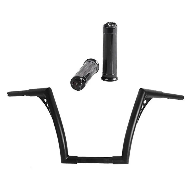 Aanbieding Set Stuur met TÜV-onderdelengutachten Ape Hanger Fat B2 1-1/4" Hoogte 12" + handvatten CG15 passend voor Harley Davidson Craftride Zwart