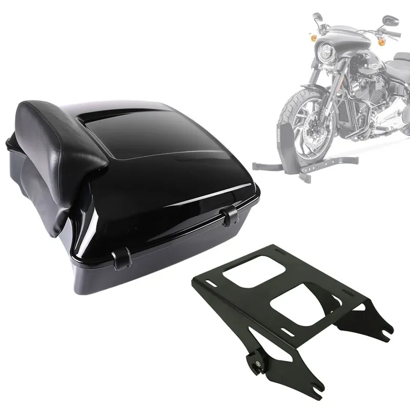 Set Topkoffer Chopped + Topkofferrek voor Dubbele zit geschikt voor Harley Davidson Touring 14-23 Craftride zwart Betaalbaar