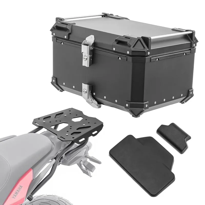 Set Aluminium Topkoffer + Drager voor Yamaha Tracer 7 / GT 25-26 Topcase Bagtecs XB65 zwart + rugkussen Aanbieding
