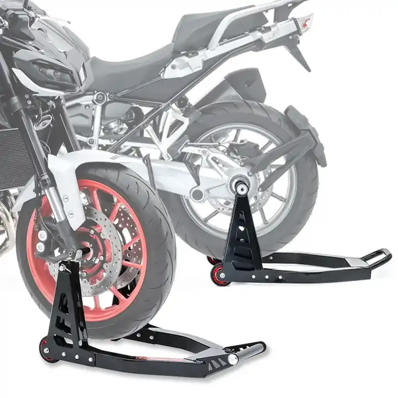 Flitsaanbieding Set: Paddockstands Moto SC1 Paddock Stand Achter + Paddock stand voorwiel Superlight Racing aluminium met carbon greep