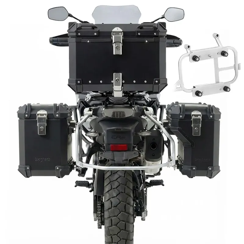 Hoge Kwaliteit Set aluminium koffers + topkoffer voor CFMOTO 1000 MT-X 2026 + adapters voor originele kofferrek + bagagedrager achter Bagtecs ADSX130 zwart