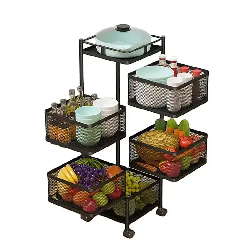 Aanbieding Keukentrolley op wielen 6 planken Divit serveerwagen opbergplank draaibaar RE92 zwart