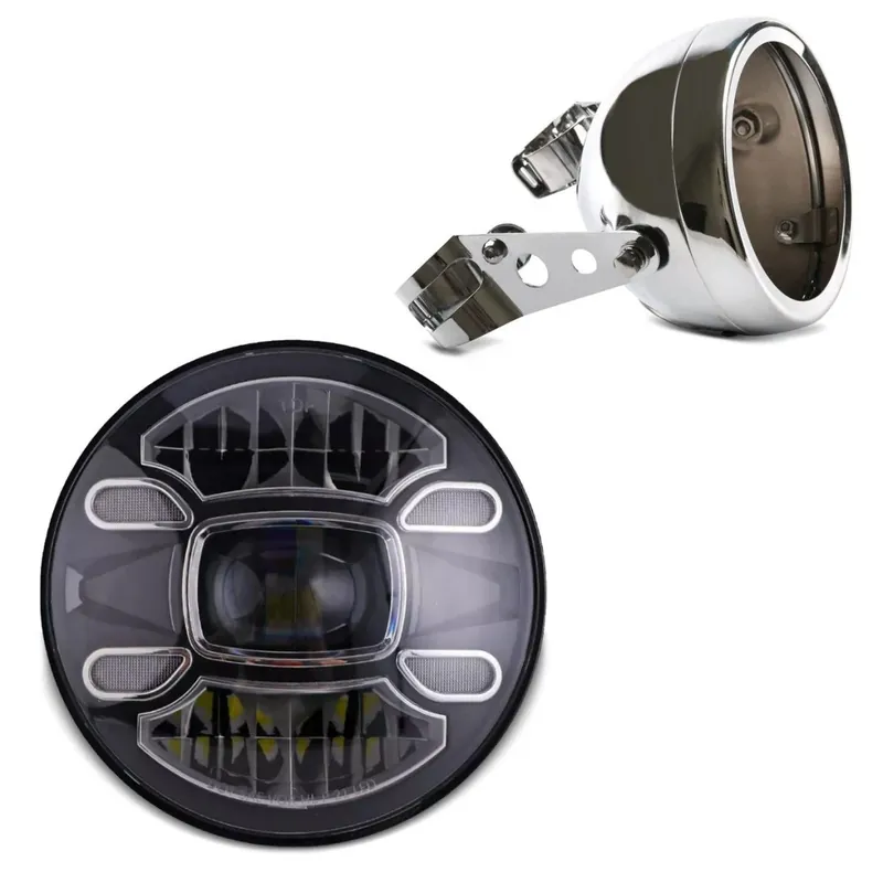 LED Koplamp 7" Set Motor Universal Craftride F7 Lamp chroom Actieprijs