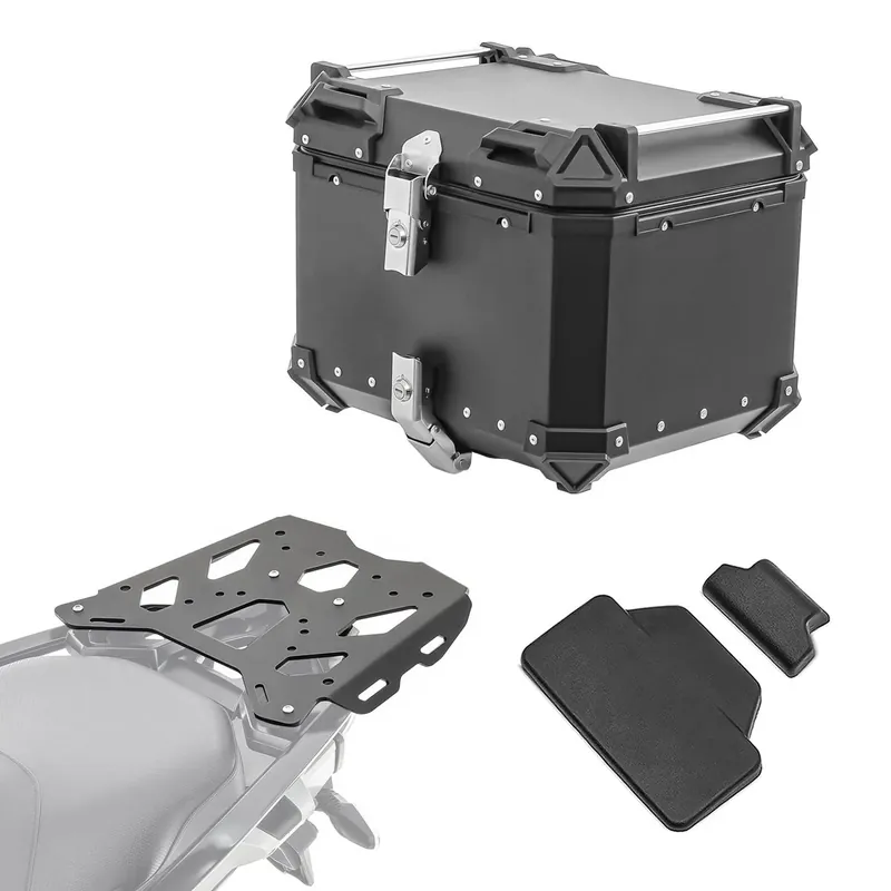 Superprijs Set Aluminium Topkoffer + Drager voor BMW R 1200 / 1250 GS 13-23 Topcase Bagtecs XB45 zwart + rugkussen