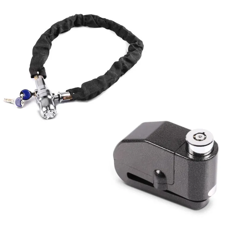 Aanbieding Set: Motorfiets Alarm Kettingslot CA1 1m-8mm + Schijfremslot met alarm 110dB MS-Motoparts Diefstalbeveiliging