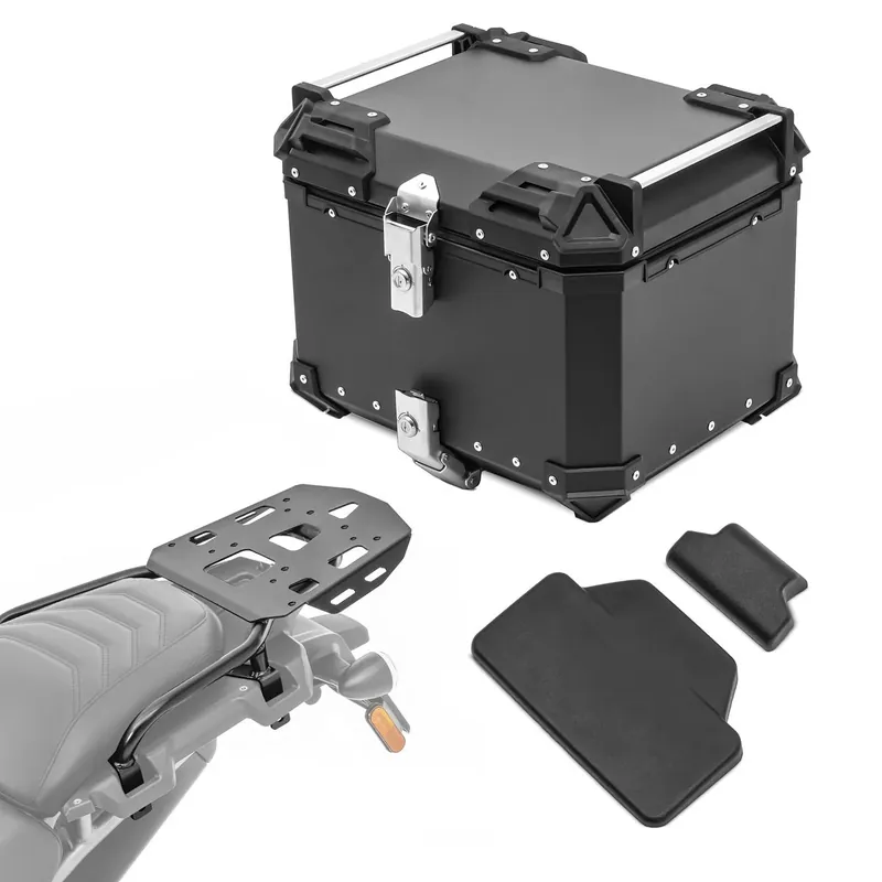 Set Aluminium Topkoffer + Drager voor Harley Davidson Pan America 1250 / Special 21-26 Topcase Bagtecs XB45 zwart + rugkussen Weekendaanbieding