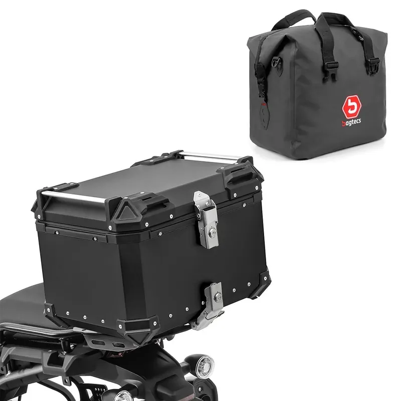 Seizoensaanbieding Set Motor aluminium topkoffer 55L + binnentas Dry Bag Bagtecs XB55 zwart