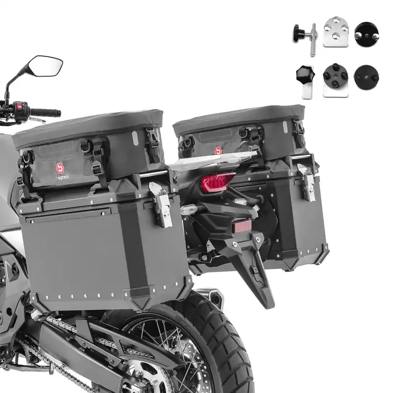 Hoge Kwaliteit Set Motorfiets Aluminium Zijkoffers + adapters Bagtecs Koffers XW38 zwart + extra tassen