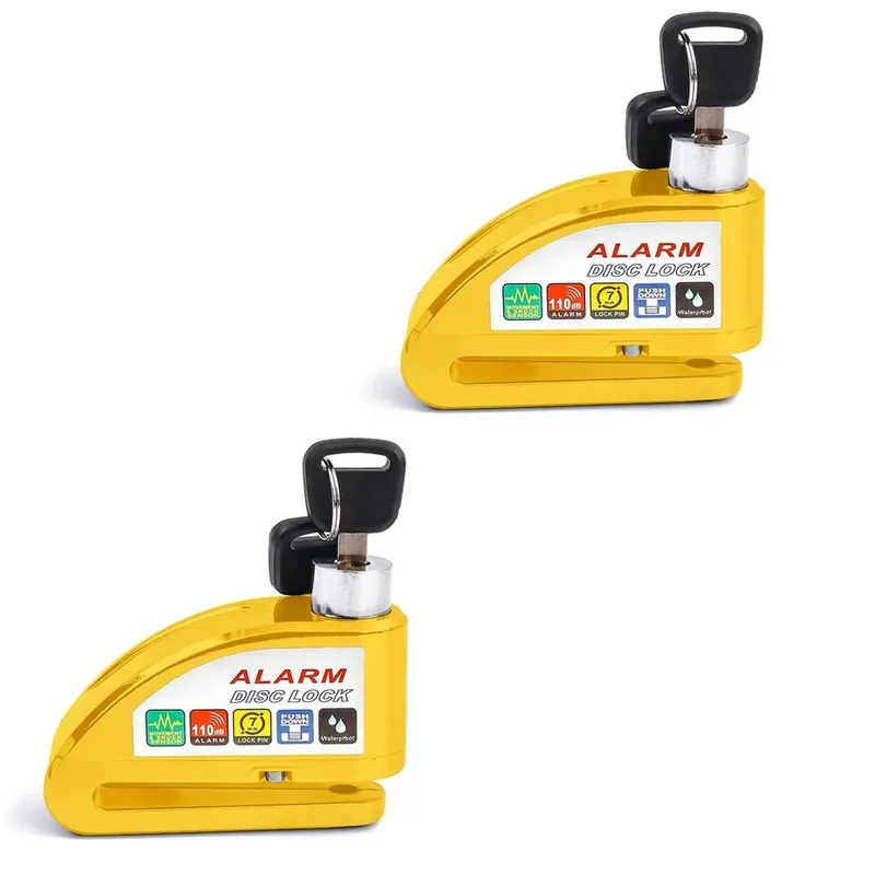 2x Schijfremslot met alarm 110dB Tourtecs Diefstalbeveiliging motorfiets geel Beste Prijs