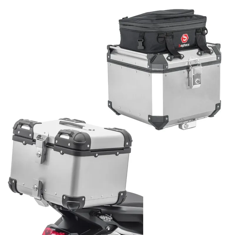 Tijdelijk Beschikbaar Motorfiets Alu topkoffer Bagtecs XS45 Aluminium 45 liter zilver + Top Koffer Tas aluminium topcase dekseltas BF1