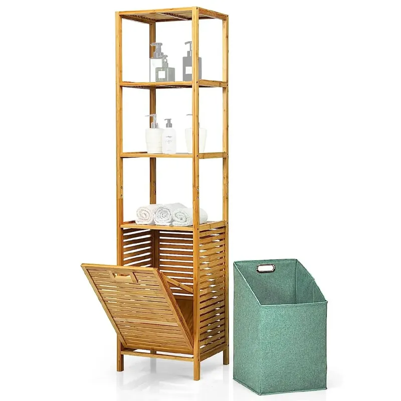 Bamboe plank met wasmand Divit BW1 hoge badkamerkast Goedkoop