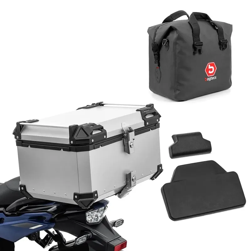 Fabrieksprijs Set Motor aluminium topkoffer 65L + binnentas Dry Bag geschikt voor Honda Africa Twin 1100 Adventure Sports Bagtecs XB65 zilver + passagier rugkussen topcase