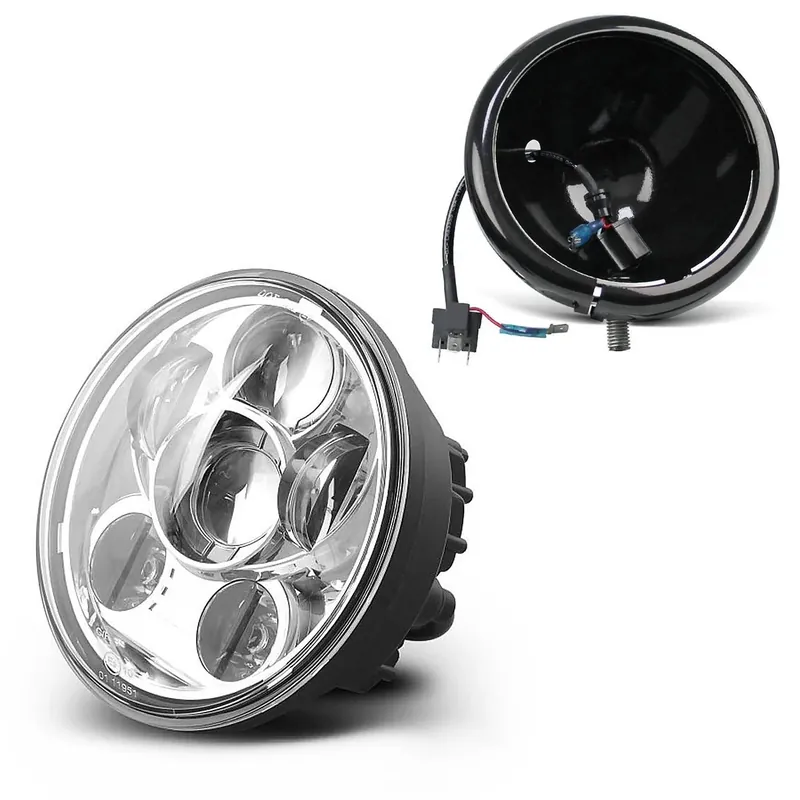 Populair LED Koplamp 5,75" Set Motor Universal Craftride Lamp chroom-zwart