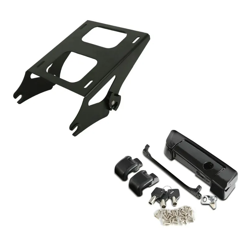Nieuw Set: Topkoffer Bagagedrager Rack TP afneembaar passend voor Harley Davidson Touring 14-26 zwart Craftride + Scharnieren en vergrendeling passend voor Harley Davidson Tour Pak Topcase 14-26 zwart Craftride