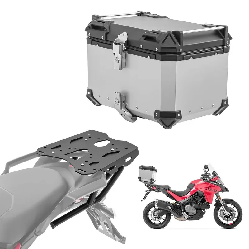 Direct Verzonden Set Aluminium Topkoffer + Drager voor Ducati Multistrada V2 22-24 Topcase Bagtecs XB55 zilver
