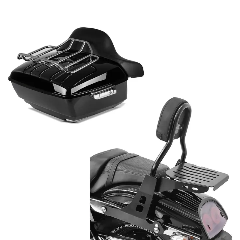 Set: Topkoffer King OLR passend voor Harley Davidson Dyna Fat Bob Craftride topcase zwart + Sissybar passend voor Harley Davidson Dyna Fat Bob 10-17 Craftride Fast Driver-M incl. Bagagerek zwart Goedkoop