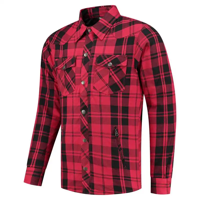 Rusty Stitches Neil Motorshirt Zwart-Rood S Speciale Aanbieding