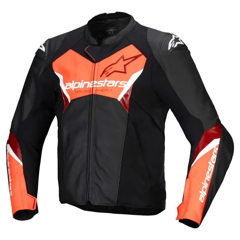 Laatste Kans Alpinestars Faster V3 Leren Motorjas Zwart-Rood-Fluor 46