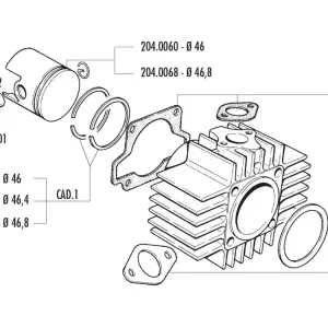 Speciale Aanbieding Zuigerveer Polini 65cc 46x1,5mm voor CPI, Keeway Euro2, Honda Wallaroo, Peugeot 103, 104, 105, Fox, GL 10, SPX 50