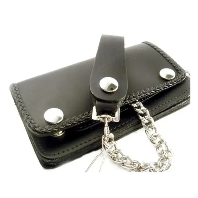 Amigaz Zwart Leren Gevlochten Rand Biker Ketting Portemonnee Veilige Betaling