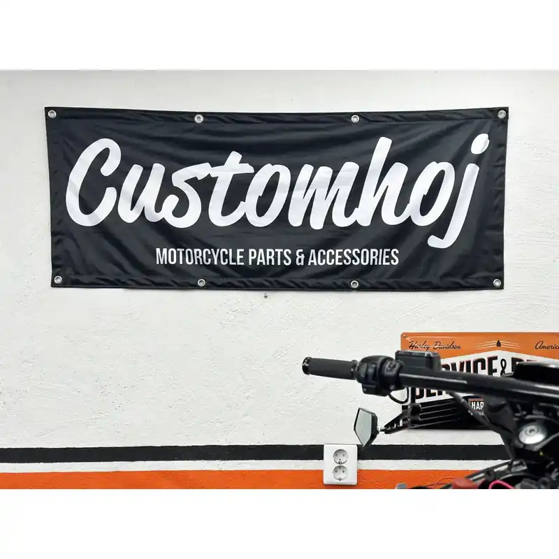 Premium Customhoj Script Motorcycle Shop Banner Zwart / Wit